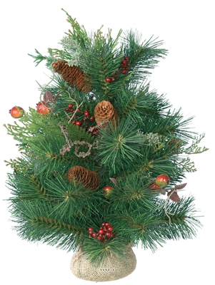 Sapin avec baies en sac jute 50cm artificiel