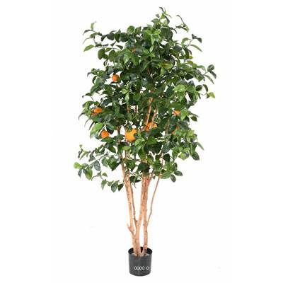 Oranger artificiel tronc naturel en pot avec fruits H 150 cm Orange