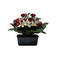 Jardinière fleurs artificielles cimetière renoncules et orchidées H 30 cm L 40 cm Bourgogne