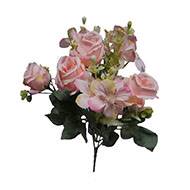 Bouquet de mini fleurs artificielles et roses H 33 cm Rose pâle