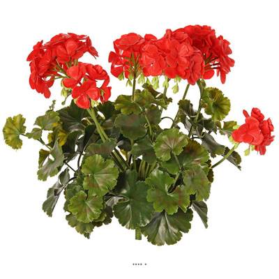 Geranium artificiel en piquet H 38 cm 6 tetes plastique anti UV exterieur Rouge
