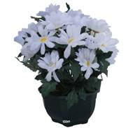 Composition fleurs artificielles cimetière vasque marguerites H27 cm D27 cm Blanc