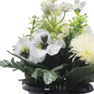 Pot de Chrysantheme, pensée et mini fleurs artificiels pour la Toussaint Crème
