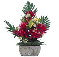 Jardinière pot béton Chrysantheme, Pensée et mini fleurs Bourgogne pour la Toussaint