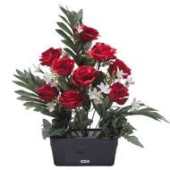 Jardinière fleurs artificielles Rose et Mini fleurs Rouge pour la Toussaint