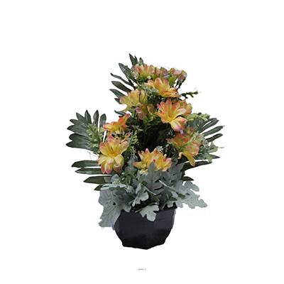 Vasque fleurs artificielles cimetière dahlias, marguerites D 35 cm H 40 cm Jaune