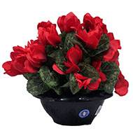 Vasque de fleurs artificielles cimetière cyclamens Rouge