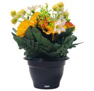 Pot de Chrysantheme, pensée et mini fleurs artificiels pour la Toussaint Jaune