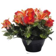 Vasque de Rose, Lys et mini fleurs Orange artificiels pour la toussaint