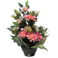 Vasque de Dahlia, Rose, Mini fleurs, Chardon et Ficus Rose artificiels - Toussaint