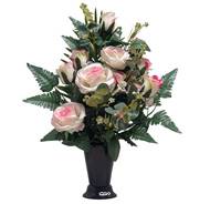 Pot Cône de Roses fleurs artificielles pour le cimetière H 57 cm D 38 cm Rose pâle