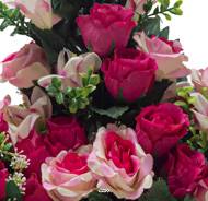 Devant de tombe pot Béton fleurs artificielles pour le cimetière H 45 cm Lg 54 cm Fushia