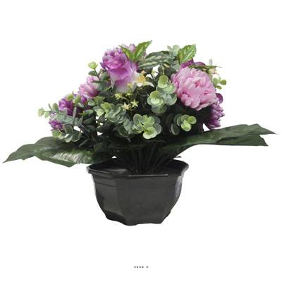 Vasque De Chrysanthème, Rose et Eucalyptus pour la toussaint Pourpre-rose
