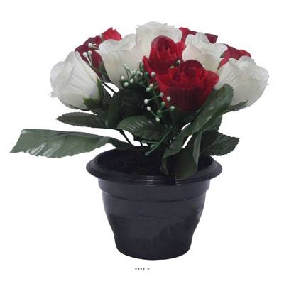 Pot pour Tombe de bouton de rose et mini fleurs Rouge-blanc artificiels - Toussaint 