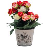 Pot de fleurs artificielles Renoncules pour le cimetière H 27 cm D 20 cm Rose-crème
