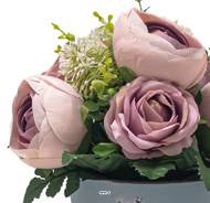 Pot Zinc fleurs artificielles Boutons de Pivoines pour le cimetière H 24 cm D 21 cm Lavande