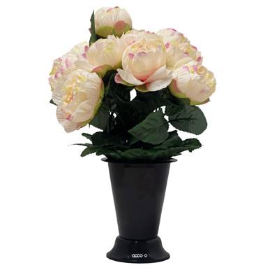 Pot Cône de Pivoines fleurs artificielles pour le cimetière H 37 cm D 30 cm Crème