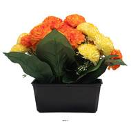 Jardinière fleurs artificielles pour les tombes Oeillets H 30cm Lg 45 cm Jaune-orange
