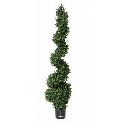 Buis artificiel en pot sur tronc en spirale fine H 130 cm