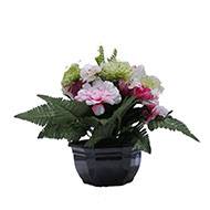 Coupe fleurs artificielles cimetière renoncules alliums et chrysanthèmes D 29 cm Rose fushia