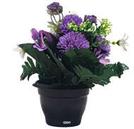 Pot de Chrysantheme, pensée et mini fleurs artificiels pour la Toussaint Lavande