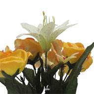 Pot pour cimetière de bouton de Rose, Orchidée et Lys artificiels Jaune- Toussaint 