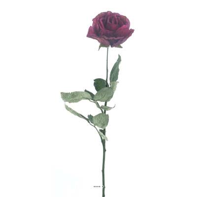 Rose Joy artificielle H 64 cm 1 tete D 7 cm 3 feuilles effet texturé Rose fushia