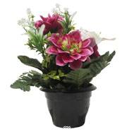 Pot pour les Tombes de Dahlias, mini fleurs et Lys artificiels pour la Toussaint Rose