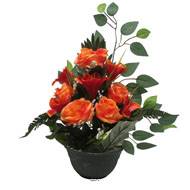 Vasque de Rose, Lys, Gypsophile et Ficus pour la toussaint Orange