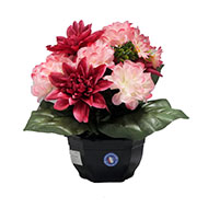 Vasque fleurs artificielles cimetière dahlias et chrysanthèmes Rose fushia