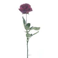 Rose Joy artificielle H 64 cm 1 tete D 7 cm 3 feuilles effet texturé Rose fushia