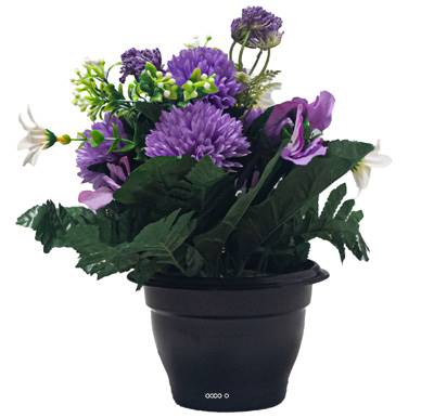 Pot de Chrysantheme, pensée et mini fleurs artificiels pour la Toussaint Lavande