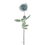 Rose Joy artificielle H 64 cm 1 tete D 7 cm 3 feuilles effet texturé Gris-Bleu