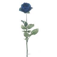 Rose Joy artificielle H 64 cm 1 tete D 7 cm 3 feuilles effet texturé Bleu royal
