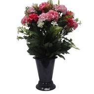Pot Cone pour le cimetière de fleurs artificielles de Zinnias Rose fushia pour la Toussaint