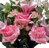 Pot Cône d'Orchidées fleurs artificielles pour le cimetière H 57 cm D 40 cm Rose soutenu