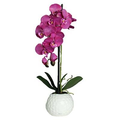 Orchidee artificielle Pourpre1 hampe en pot Ceramique Blanc H 46 cm