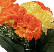 Vasque d'Oeillets fleurs artificielles pour le cimetière H 25 cm D 27 cm Jaune-orange