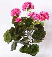 Granium artificiel en piquet 33 cm Rose 6 ttes 37 feuilles