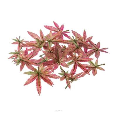 Feuilles d'erable artificielles en tissu Vertes et roses assorties 24 pcs