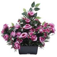 Devant de tombe de Rose, Mini fleurs et Ficus Pourpre artificiels pour la Toussaint