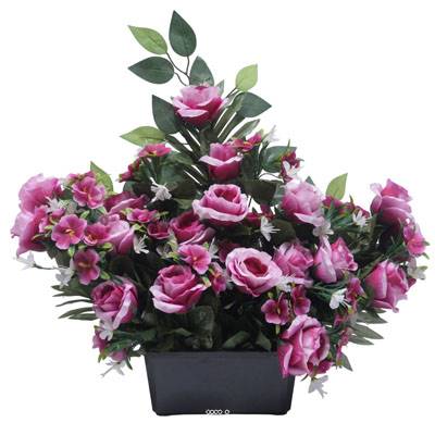 Devant de tombe de Rose, Mini fleurs et Ficus Pourpre artificiels pour la Toussaint
