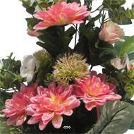 Vasque de Dahlia, Rose, Mini fleurs, Chardon et Ficus Rose artificiels - Toussaint