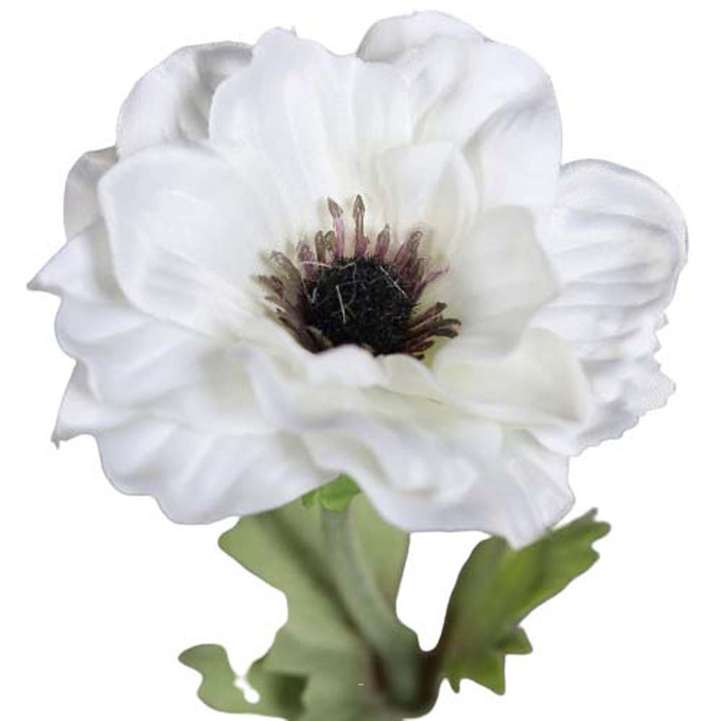 Anémone artificielle en tige H 35 cm superbe tete lumineuse Blanc neige