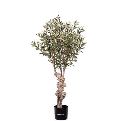 Superbe olivier artificiel tronc noueux H 120 cm en pot avec olives