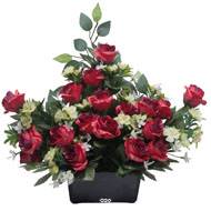 Devant de tombe de Rose, Mini fleurs et Ficus Rose fushia artificiels pour la Toussaint