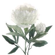 Pivoine Joy artificielle H 67 cm 2 tetes 3 feuilles effet texturé Blanc neige