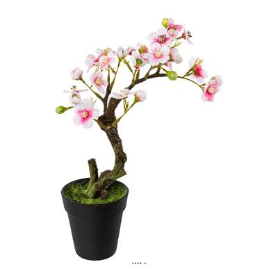 Bonsaï Prunus du japon Artificiel en pot H 27 cm Rose soutenu