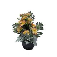 Vasque fleurs artificielles cimetière dahlias, marguerites D 35 cm H 40 cm Jaune