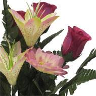 Pot pour la Toussaint de Boutons de Rose, Lys tigrés et gerberas artificiels pour la tombe Rose